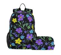 Amooorous Sac à dos pour garçon avec sac à déjeuner et sac à déjeuner Jaune/violet 8-10 ans, Fleur jaune et violet