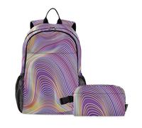 Amooorous Sac à dos tendance avec lignes fluos de science-fiction pour l'école et le déjeuner, sac à dos d'école avec sac à déjeuner, sac d'école, garçon de 8 à 10 ans, Lignes fluo de science-fiction