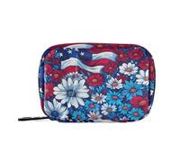 Amooorous Sac de rangement de médicaments avec motif de fleurs et éléments du drapeau américain avec compartiments détachables, pilulier hebdomadaire réutilisable pour sac à main