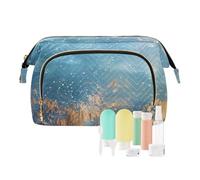 Amooorous Sac de voyage bleu doré Dream Ocean Sac de voyage portable pour femme Sac de maquillage pour articles personnels Organisateur, Blue Gold Dream Ocean, 1 size