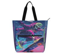 Amooorous Sac fourre-tout décoratif pour enfants et adultes, motif squelette humain de dessin animé, planche à roulettes, style hanche, imperméable, sac à main réutilisable avec fermeture éclair pour