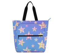Amooorous Sac fourre-tout décoratif pour enfants, étudiants, adultes, dessin animé, carreaux, étoiles, bleu, grand sac fourre-tout résistant pour enseignant, bibliothèque, pour l'école, le shopping