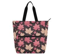 Amooorous Sac fourre-tout décoratif pour enfants, étudiants, adultes, feuilles d'érable d'automne rose et blanc, résistant à l'eau, très résistant, réutilisable, sac d'épicerie pour l'école et les