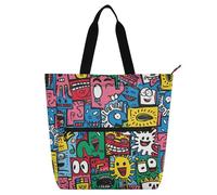 Amooorous Sac fourre-tout décoratif pour enfants, étudiants, adultes, motifs de style insolite, imperméable, réutilisable, sac à main avec fermeture éclair pour l'école, le shopping, la plage