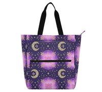 Amooorous Sac fourre-tout décoratif pour enfants, femmes, hommes, bohème, violet, mystère lune, sac d'activités pour enfants, sac fourre-tout avec fermeture éclair pour l'école, le shopping, les