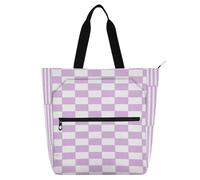 Amooorous Sac fourre-tout décoratif pour enfants, femmes, hommes, motif écossais américain violet et blanc, imperméable, réutilisable, sac d'épicerie avec fermeture éclair pour l'école et les jeux