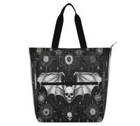 Amooorous Sac fourre-tout décoratif pour enfants, femmes, hommes, motif tête de mort maléfique, noir, gothique, imperméable, sac à main réutilisable avec fermeture éclair, pour l'école, le shopping
