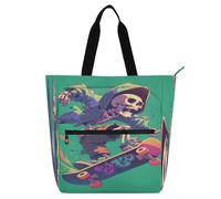 Amooorous Sac fourre-tout décoratif pour enfants garçons filles adultes, squelette humain dessin animé, planche à roulettes, style graffiti, sac à main léger Colorfu sac à main sac à main sac