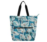 Amooorous Sac fourre-tout décoratif pour enfants pour garçons et filles, adultes, cygne vers le bas, grand sac à bandoulière pour bibliothèque, sac à main avec fermeture éclair pour l'école et les