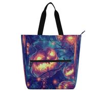 Amooorous Sac fourre-tout décoratif pour enfants pour garçons et filles, adultes, dessin animé maléfique Halloween, citrouille jaune, grand sac fourre-tout réutilisable pour l'école, le shopping, la