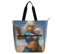 Amooorous Sacs fourre-tout décoratifs pour enfants et adultes, mystérieux guerrier du futur blond, léger, robuste et réutilisable, sac d'épicerie pour l'école, le shopping, les courses, l'arc-en-ciel