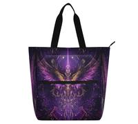 Amooorous Sacs fourre-tout décoratifs pour enfants, étudiants, adultes, oiseau mystérieux violet, sac à main robuste pour bibliothèque, sac à main avec poches à fermeture éclair pour l'école et les