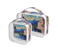 Amooorous Sense Starry Night Myth Lot de 2 articles de toilette de voyage approuvés par la TSA Transparent, Peinture à l'huile, mythe de nuit étoilée, 1 size