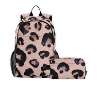 Amooorous Snow Esthétique Unique Beauté Léopard Noir Gris Beige Sac à dos pour l'école avec sac à déjeuner Sacs à dos d'école pour filles avec boîte à déjeuner Sac d'école Garçon 9-10 ans, Neige
