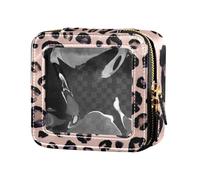 Amooorous Snow Esthétique Unique Beauté Léopard Noir Gris Beige Transparent Mini Trousse de Maquillage en Cuir Trousse de Toilette Organisateur de Maquillage pour Voyage, Neige Esthétique Unique