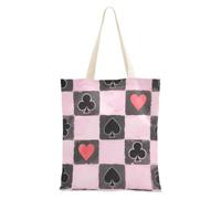 Amooorous Spades Petit sac fourre-tout en toile pour femme avec poignées Motif damier noir et rose