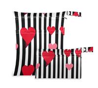 Amooorous Stripe Simple Line Art Heart Valentine Red Lot de 2 sacs à langer à fermeture éclair pour maillot de bain avec poignées pour couches de bébé, yoga