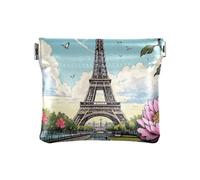 Amooorous Tour de fer parisienne romantique avec fleurs bleues pour femme Petit porte-monnaie en cuir pratique Mini porte-monnaie poche pour homme femme voyage, Tour de fer parisienne romantique avec