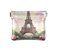 Amooorous Tour de fer parisienne romantique avec fleurs roses pour femme Portefeuille en cuir portable pour cartes et clés de voyage, Tour de fer parisienne romantique avec fleurs roses, 1 size