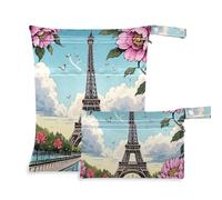Amooorous Tour de fer romantique parisienne avec fleurs bleues lavables, lot de 2 petits sacs étanches essentiels de voyage pour bébés avec poignées pour voyage, bain
