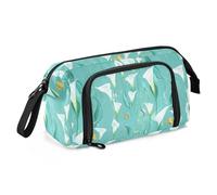 Amooorous Trousse à crayons chic avec motif lys calla turquoise - Grande capacité - Avec fente pour étudiant et voyage