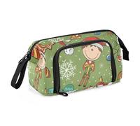 Amooorous Trousse à crayons de grande capacité avec compartiment pour stylos et maquillage pour enfants élémentaires Joyeux Noël mignon Vert rouge