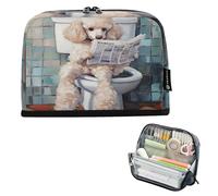 Amooorous Trousse à crayons de grande capacité avec motif chien blanc avec inscription en anglais « Cartoon » - Pour étudiant, lycée, estuche para lapices