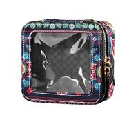 Amooorous Trousse de maquillage transparente avec fermeture éclair et motif floral bohème coloré pour voyage, Motifs floraux vintage bohèmes colorés, 1 size