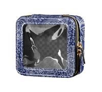 Amooorous Trousse de toilette de voyage bleue vintage bohème à motifs floraux mignonne trousse de maquillage transparente étanche pour voyage, Bleu Vintage Boho Floral Patterns, 1 size