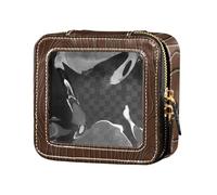 Amooorous Trousse de toilette en cuir marron avec grain annuel pour femme, Grain annuel en bois marron, 1 size