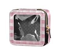 Amooorous Trousse de toilette en cuir transparent avec motif à carreaux blancs et pêche - Pour le vol, Huile sur toile Motif à carreaux blancs et pêche, 1 size