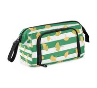 Amooorous Trousse d'écolier grande capacité avec fente pour adolescents et garçons Motif feuilles de ginkgo Biloba Vert/blanc
