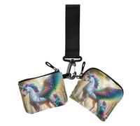 Amooorous White Dream Lot de 2 porte-cartes avec poche zippée pour femme Motif licornes, Licornes de rêve blanches, 1 size, Décontracté