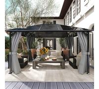 Amopatio Tonnelle de Jardin 3 x 4 m étanche, Stable et résistante à l'hiver, avec Polycarbonate - Toit - Pavillon Rigide avec parois latérales pour Jardin, terrasse, Gris foncé