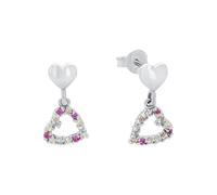 Amor Boucles d'oreilles en argent 925 pour enfants, avec zirconium synthétique, 1,4 cm, argent, coeur, Livré dans une boîte cadeau, 2021291