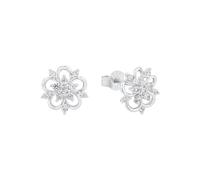 Amor boucles d'oreilles en argent 925 sterling pour femmes, avec zirconium synth., 0,9 cm, argent, fleur, Livré dans une boîte cadeau de bijoux