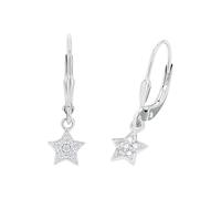 AMOR - Boucles d'Oreilles pour Enfant - Unisexe en Argent 925 - avec Zircone - Boucle d'Oreille Pendante en Forme d'Étoile - AMR-E0060