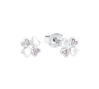 AMOR - Boucles d'Oreilles pour Enfant - Unisexe en Argent 925 - avec Zircone - Clou d'Oreille en Forme de Feuille de Trèfle - AMR-E0063