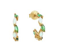 AMOR - Boucles d'Oreilles pour Femme en Argent 925 - Plaqué Or/Doré - avec Zircone et Opale synthétique - Créole - AMR-E0122