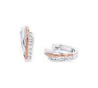 AMOR - Boucles d'Oreilles pour Femme en Argent 925 - Plaqué Or rose/Doré - avec Zircone - Créole en Forme de Bicolore - AMR-E0064