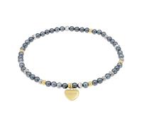 Amor - Bracelet pour Femme en Acier inoxydable - Argent Doré - avec Hématite et Perles - Pendentif en Forme de Cœur - AMR-B0069