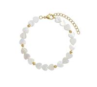 Amor - Bracelet pour Femme en Acier inoxydable - Plaqué Or/Doré - avec Perles d'Acier - Pendentif en Forme de Cœur - AMR-B0016
