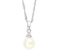 Amor collier avec pendentif en argent sterling 925 dames, avec zirconium synth., avec perle d'eau douce de culture, 42 cm, argent, Livré dans une boîte cadeau de bijoux