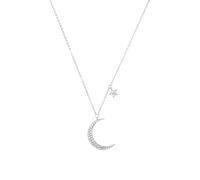 Amor collier avec pendentif en argent sterling 925 pour femme, avec zirconium synth., 45+5 cm, argent, lune/étoiles, Livré en boîte cadeau de bijoux