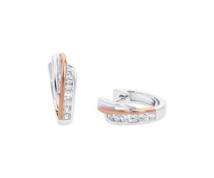 Amor créoles 925 en argent sterling pour dames, avec zirconium synth., 1,2 cm, bicolore, Livré dans une boîte cadeau de bijoux