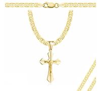 Amor Luxury Chaîne Byzantine en Or 585 Collier Croix - Bijou - Cadeau pour Ami, Anniversaire