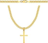 Amor Luxury Chaîne en or 585 pour homme 925/585 - Chaîne byzantine - Chaîne croix - Cadeau pour ami, cadeau pour homme - Collier en or - Chaîne croisée pour homme, 55 cm, Argent sterling