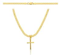 Amor Luxury Chaîne en or 585 pour homme 925/585 - Chaîne byzantine - Chaîne croix - Chaîne en or - Bijou pour homme - Cadeau pour ami, cadeau d'anniversaire - Collier pour homme, 55 cm, Argent