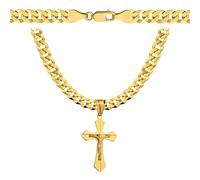 Amor Luxury Chaîne en Or Massif pour Homme 585/925 avec Croix - Collier Épaisseur 6,5 mm