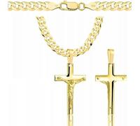 Amor Luxury Chaîne en or pour homme avec croix 585, chaîne pour homme 925/585 - Chaîne en or massif 585 massif - 5 mm, chaîne croix - Chaîne en or - Collier pour homme blindé, 50 cm, Argent sterling
